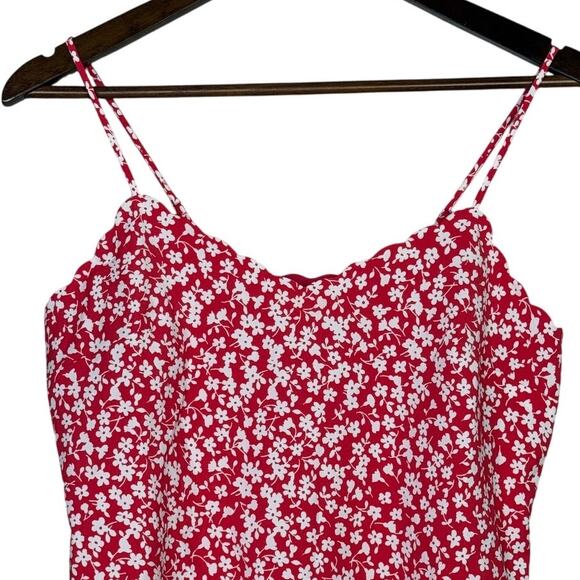 J. Crew Floral Sleeveless Scalloped Neck Back Cami Adjustable Straps Top 0 Red - Picture 2 of 15